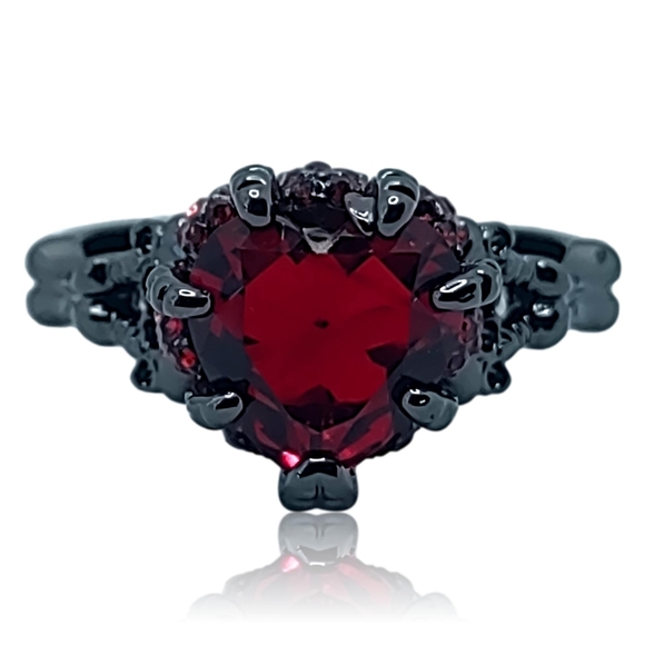 Gothic Red Heart Black Skeleton Skull Ring - Picture 3 of 4